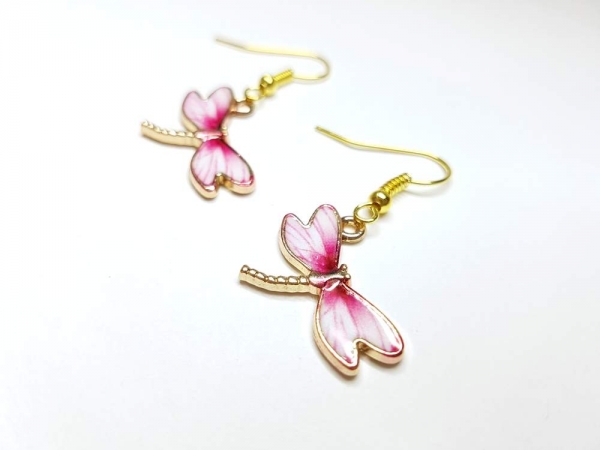 Libellen Ohrringe goldfarben rosa